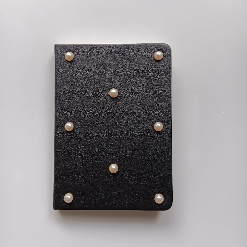 New Eccolo Journal Notepad Lined Black Cover White Pearl Shaped Beads 5 x 7